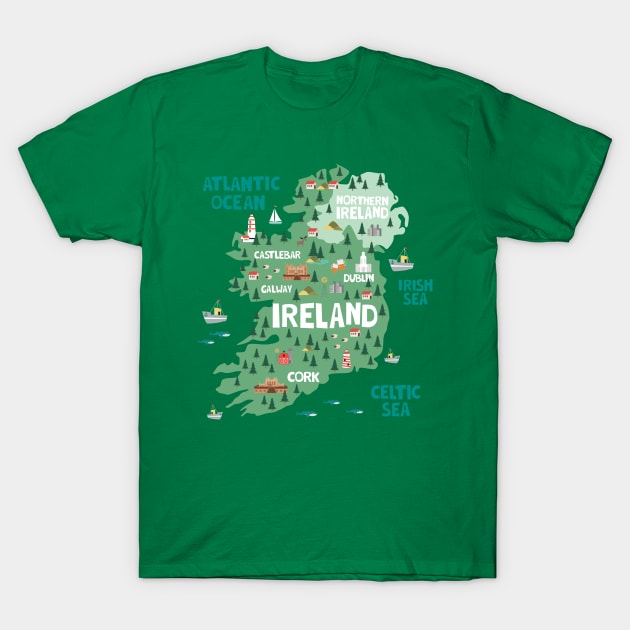 Ireland Illustrated Map T-Shirt by JunkyDotCom